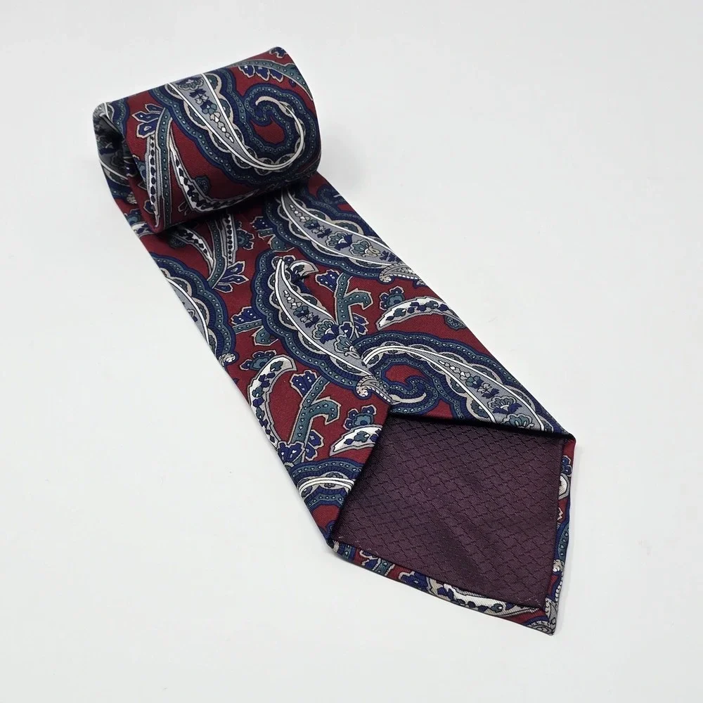Christian Dior Monsieur Silk Tie Burgundy Blue Paisley Vintage Designer Necktie